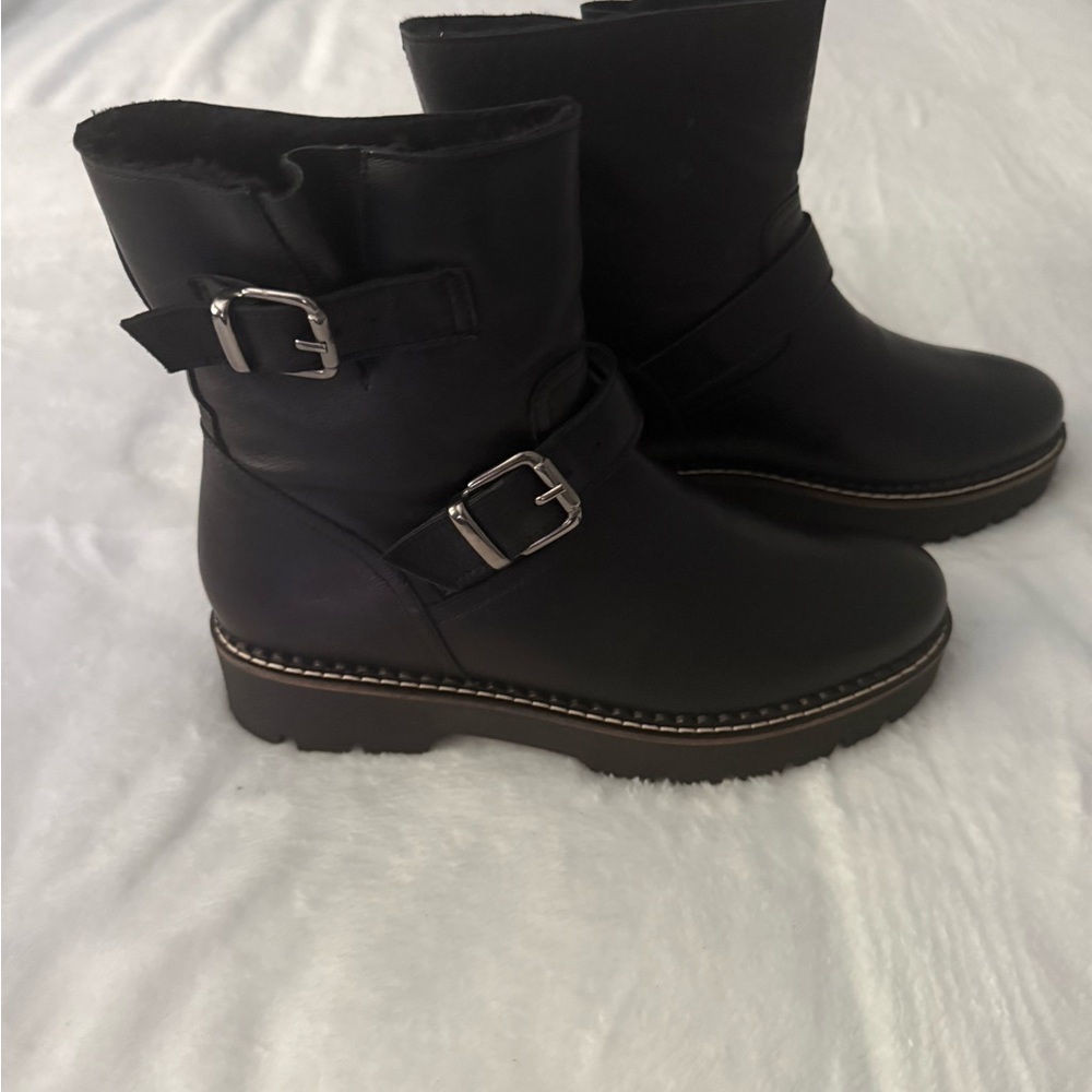 Andre Assous Black Leather Moto Boots